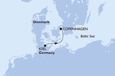 1 night North European cruise on MSC Euribia 
from 🇩🇪 Kiel to 🇩🇰 Copenhagen 