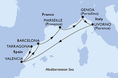 7 nights Mediterranean cruise on MSC Orchestra 
from 🇪🇸 Tarragona to 🇪🇸 Valencia 