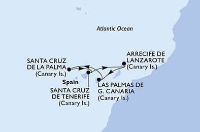 4 nights Mediterranean cruise on MSC Fantasia 
from 🇪🇸 Lanzarote 