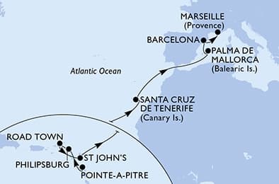 15 nights Transatlantic cruise on MSC Seaview 
from 🇬🇵 Pointe a Pitre to 🇫🇷 Marseille 