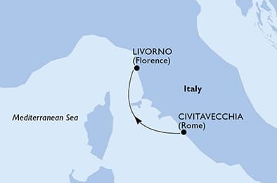 1 night Mediterranean cruise on MSC Fantasia 
from 🇮🇹 Civitavecchia to 🇮🇹 Livorno 