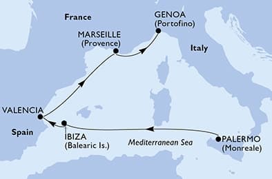 5 nights Mediterranean cruise on MSC Musica
from 🇮🇹 Palermo to 🇮🇹 Genova