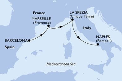 3 nights Mediterranean cruise on MSC Seaview 
from 🇪🇸 Barcelona to 🇮🇹 Naples 