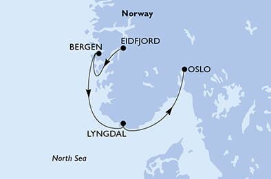 3 nights cruise on MSC Poesia 
from 🇳🇴 Eidfjord to 🇳🇴 Oslo 