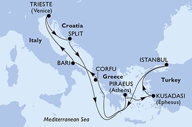 9 nights Mediterranean cruise on MSC Splendida 
from 🇮🇹 Bari 
