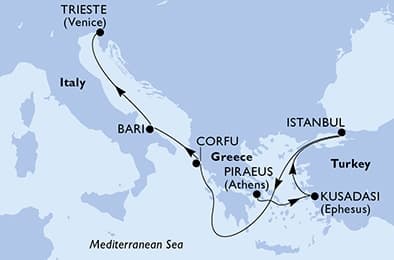 6 nights Mediterranean cruise on MSC Splendida 
from 🇬🇷 Piraeus to 🇮🇹 Trieste 