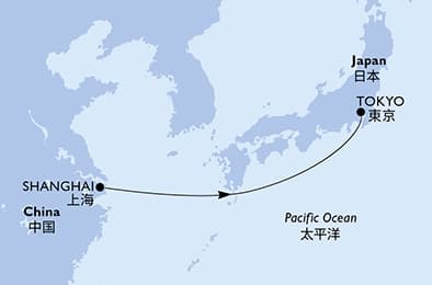 3 nights Asian cruise on MSC Bellissima 
from 🇨🇳 Shanghai to 🇯🇵 Tokyo 