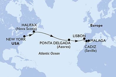 13 nights Transatlantic cruise on MSC Meraviglia 
from 🇺🇸 New York to 🇪🇸 Málaga 