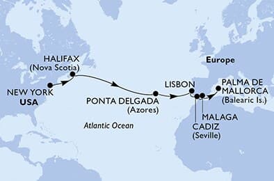 14 nights Transatlantic cruise on MSC Meraviglia 
from 🇺🇸 New York to 🇪🇸 Palma de Mallorca 