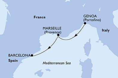 2 nights Mediterranean cruise on MSC Magnifica 
from 🇮🇹 Genova to 🇪🇸 Barcelona 