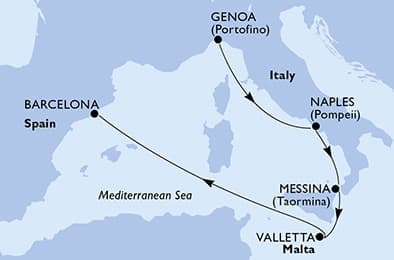 5 nights Mediterranean cruise on MSC Magnifica 
from 🇮🇹 Genova to 🇪🇸 Barcelona 