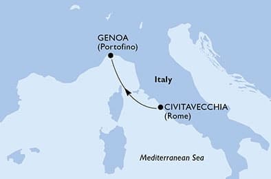 1 night Mediterranean cruise on MSC Magnifica 
from 🇮🇹 Civitavecchia to 🇮🇹 Genova 