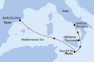 4 nights Mediterranean cruise on MSC Magnifica 
from 🇮🇹 Naples to 🇪🇸 Barcelona 