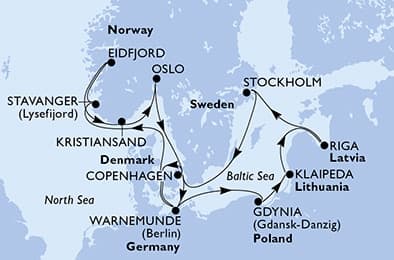 14 nights North European cruise on MSC Magnifica 
from 🇩🇪 Rostock (Berlin) 