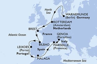 12 nights North European cruise on MSC Magnifica 
from 🇩🇪 Rostock (Berlin) to 🇮🇹 Genoa 
