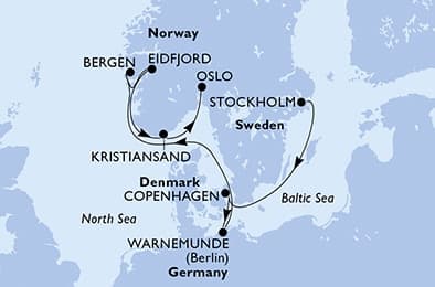 8 nights North European cruise on MSC Magnifica 
from 🇸🇪 Stockholm to 🇳🇴 Oslo 