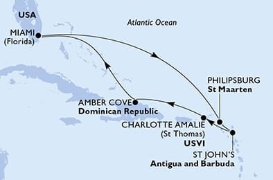 8 nights Caribbean cruise on MSC Meraviglia
from 🇺🇸 Miami