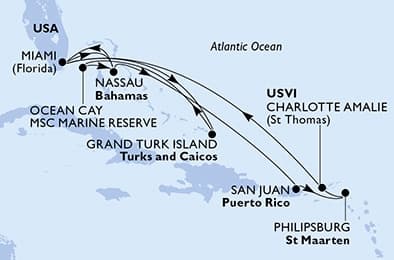 14 nights Caribbean cruise on MSC Meraviglia 
from 🇺🇸 Miami 