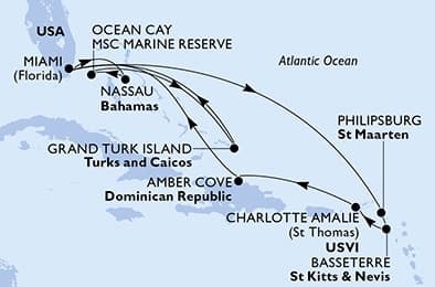 14 nights Caribbean cruise on MSC Meraviglia 
from 🇺🇸 Miami 