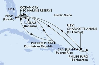 14 nights Caribbean cruise on MSC Meraviglia 
from 🇺🇸 Miami 