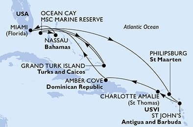 14 nights Caribbean cruise on MSC Meraviglia 
from 🇺🇸 Miami 