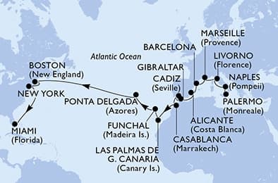 26 nights Transatlantic cruise on MSC Meraviglia 
from 🇮🇹 Palermo to 🇺🇸 Miami 