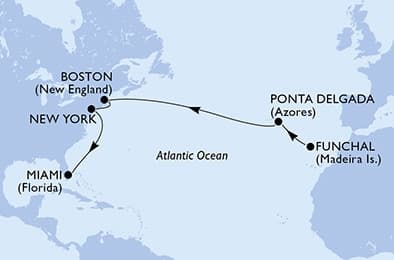 15 nights Transatlantic cruise on MSC Meraviglia
from 🇵🇹 Funchal to 🇺🇸 Miami