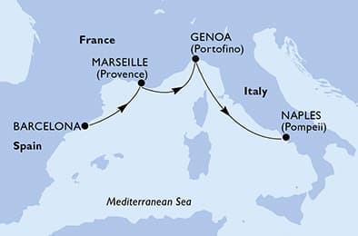 3 nights cruise on MSC World Europa 
from 🇪🇸 Barcelona to 🇮🇹 Naples 