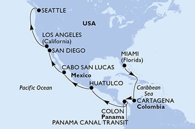 18 nights Transatlantic cruise on MSC Poesia 
from 🇺🇸 Miami to 🇺🇸 Seattle 