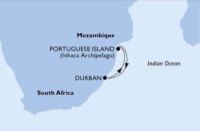 3 nights South African cruise on MSC Armonia 
from 🇿🇦 Durban 
