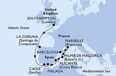 9 nights North European cruise on MSC Virtuosa
from 🇬🇧 Southampton to 🇪🇸 Barcelona