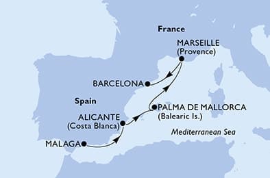 4 nights North European cruise on MSC Virtuosa 
from 🇪🇸 Malaga to 🇪🇸 Barcelona 