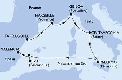 7 nights Extraordinary cruise on MSC Musica
from 🇪🇸 Tarragona to 🇪🇸 Valencia