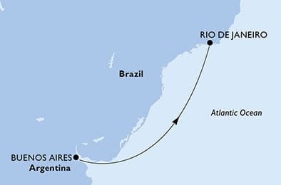 3 nights South American cruise on MSC Splendida 
from 🇦🇷 Buenos Aires to 🇧🇷 Rio de Janeiro 