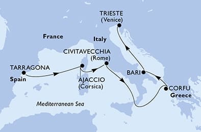 6 nights Extraordinary cruise on MSC Splendida 
from 🇪🇸 Tarragona to 🇮🇹 Trieste 