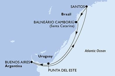 7 nights South American cruise on MSC Divina 
from 🇦🇷 Buenos Aires 