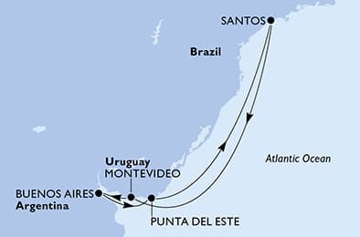 8 nights South American cruise on MSC Musica 
from 🇧🇷 Santos (Sao Paulo) 