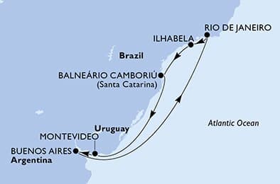 8 nights South American cruise on MSC Splendida 
from 🇺🇾 Montevideo 