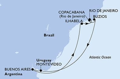 9 nights South American cruise on MSC Splendida 
from 🇺🇾 Montevideo 