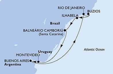 9 nights South American cruise on MSC Splendida 
from 🇺🇾 Montevideo 