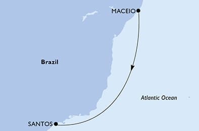 3 nights South American cruise on MSC Virtuosa 
from 🇧🇷 Maceio to 🇧🇷 Santos (Sao Paulo) 