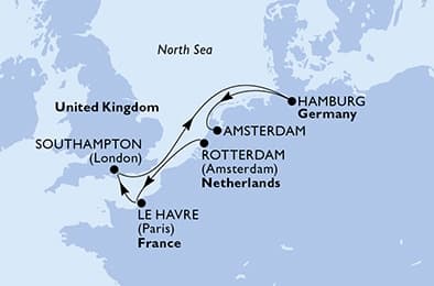 6 nights North European cruise on MSC Preziosa 
from 🇳🇱 Rotterdam to 🇳🇱 Amsterdam 