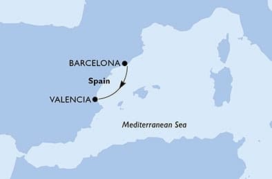 1 night cruise on MSC Seaside 
from 🇪🇸 Barcelona to 🇪🇸 Valencia 