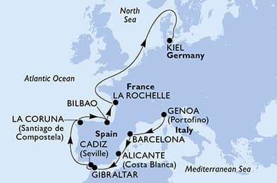 12 nights North European cruise on MSC Euribia 
from 🇮🇹 Genova to 🇩🇪 Kiel 