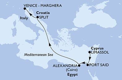 6 nights cruise on MSC Armonia 
from 🇨🇾 Limassol to 🇮🇹 Venice 