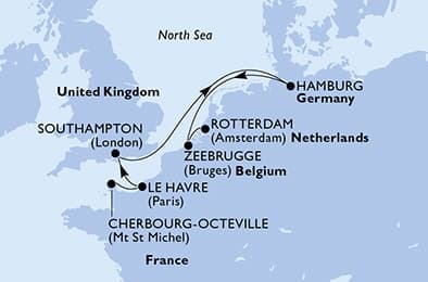 7 nights North European cruise on MSC Preziosa 
from 🇮🇹 Ravenna to 🇳🇱 Rotterdam 