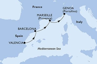 3 nights cruise on MSC Orchestra 
from 🇪🇸 Valencia to 🇮🇹 Genova 