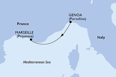 1 night Mediterranean cruise on MSC Magnifica 
from 🇮🇹 Genova to 🇫🇷 Marseille 