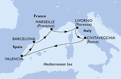 6 nights Mediterranean cruise on MSC Sinfonia 
from 🇮🇹 Civitavecchia 