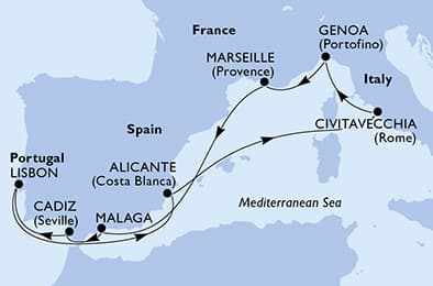10 nights Mediterranean cruise on MSC Sinfonia 
from 🇪🇸 Alicante 